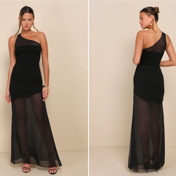 Lulus Peak Sophistication Black Sheer One-Shoulder Maxi Dress NWT - Picture 1 of 8